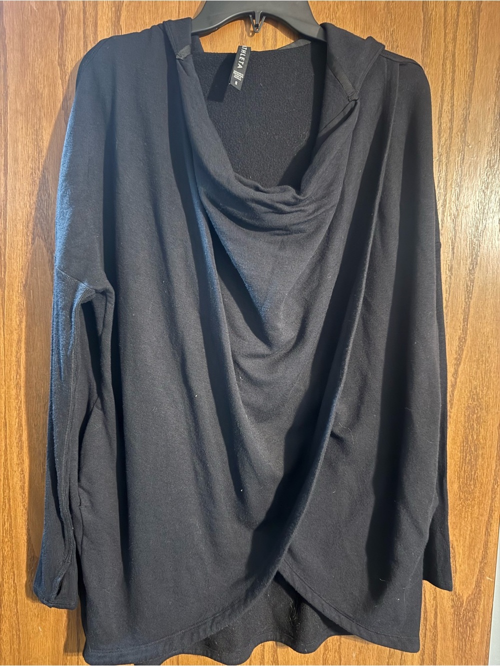 Athleta Black Draped Cowl Hooded Pullover Top